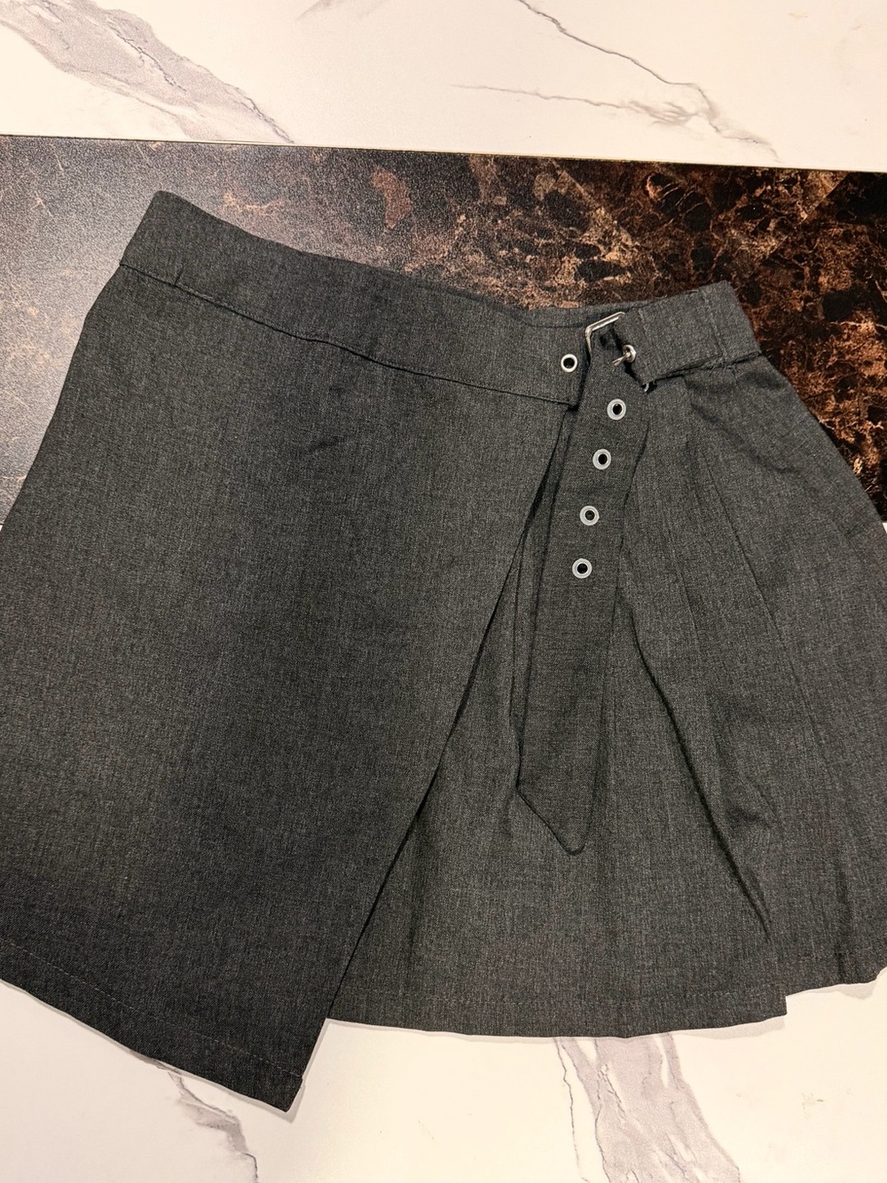 Forever 21 Charcoal Wrap Mini Skirt with Buckle Detail